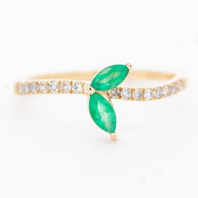 14K YG Secret Garden Emerald & Diamond Ring, size 7