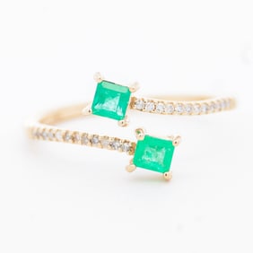 14K YG Emerald & Diamond Ring, size 7