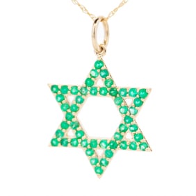 14K YG Emerald Pendant Star of David 18" Chain