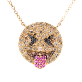 14K YG Pink Sapphire & Diamond Necklace