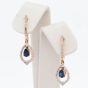 14K YG Classic Sapphire & Diamond Earrings