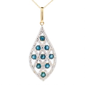 14K YG Sapphire & Diamond Lattice Pendant Necklace 18"