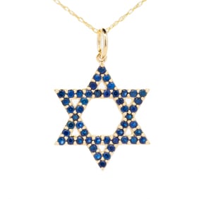 14KYG Sapphire Star of David Pendant Necklace 18"