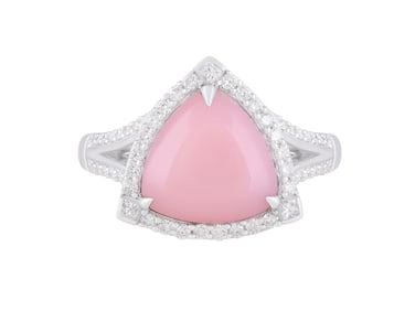 18K WG 3ct Pink Opal & White Diamond Ring, size 7 Chromia Collection