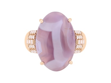 18K YG 10.86 Purple Chalcedony & .38ctw White Diamond Ring, size 7