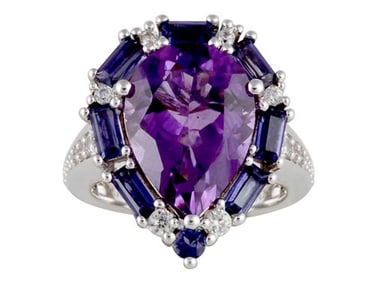 Sterling Amethyst & Iolite Ladies Cocktail Ring, size 6