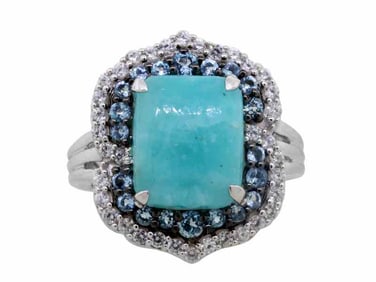 Sterling Azurite & Swiss Blue Topaz Ring, size 7 3/4