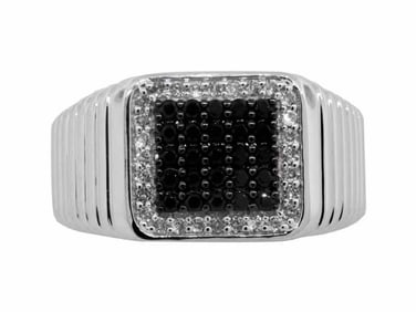 Sterling Black Spinel & White Zircon Ring, size 9.75