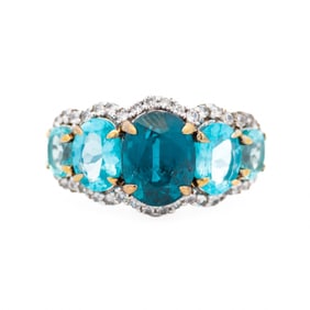 Sterling Silver Blue Apatite, Green Apatite, Teal Kyanite & White Zircon Ring, size 7.25