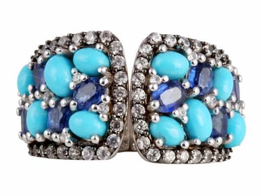 Sterling Silver Blue Kyanite & Sleeping Beauty Turquoise , size 6.5