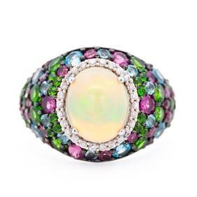 Sterling Ethiopian Opal & Multi-Gemstone Cocktail Ring, size 6.5