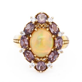 Sterling Ethiopian Opal, Color Change Garnet Cocktail Ring, size 7
