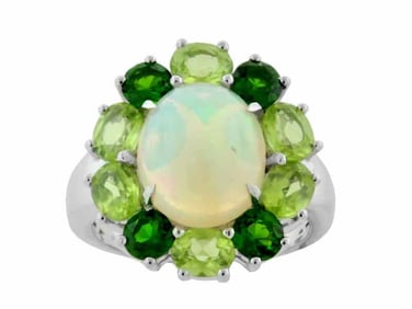 Sterling Ethiopian Opal, Peridot & Chrome Diopside Ring, size 7