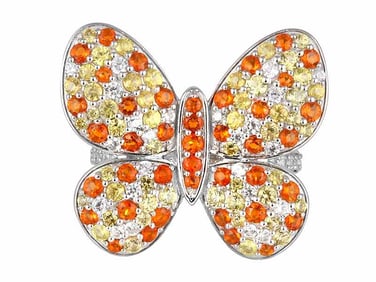 Sterling Silver Fire Opal, Yellow Sapphire & White Zircon Ring, size 7.25