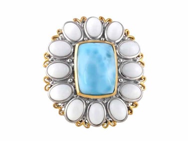 Sterling Silver Larimar & Prystine Ring, size 6.5