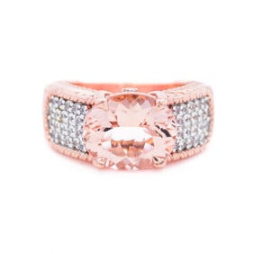 Sterling Silver Morganite & White Zircon Ring, size 7.25