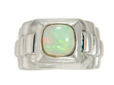 Sterling Silver Opal Cabochon Ring, size 7