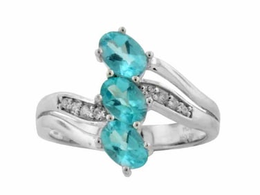 Sterling Silver Paraiba Apatite & White Zircon Ring, size 7.5