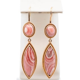 Pair of Rhodochrosite Drop Earrings in Sterling Silver 1.75"
