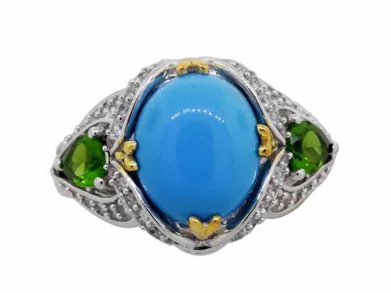 Sterling Sleeping Beauty Turquoise & Chrome Diopside & White Zircon Ring, size 6 (1 of 1)