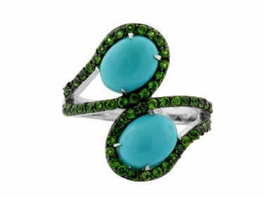 Sterling Silver Sleeping Beauty Turquoise & Chrome Diopside Ring, size 7