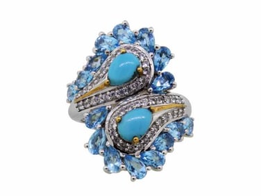 Sterling Silver Sleeping Beauty Turquoise & Swiss Blue Topaz Ring, size 7.5