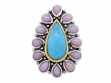 Sterling Silver Sonora Turquoise & Pink Opal Ring size 6.25