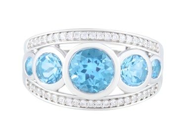 Sterling Silver Swiss Blue Topaz & White Zircon Ring, size 7