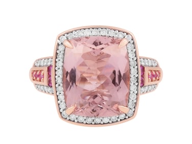 14K Rose Gold Morganite, Pink Sapphire & White Diamond Ring