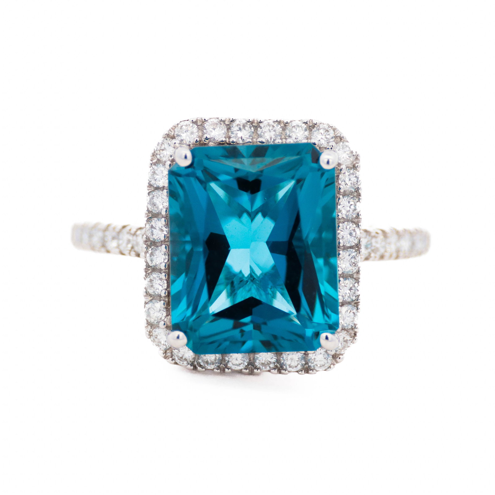 14K White Gold Sky Blue Topaz & White Diamond Ring (1 of 5)