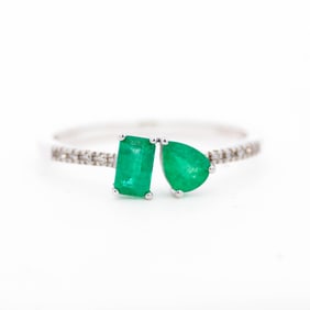 14K WG Emerald & Diamond Ring, size 7