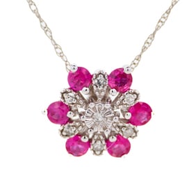 14K WG Ruby & Diamond Pendant Necklace 18"