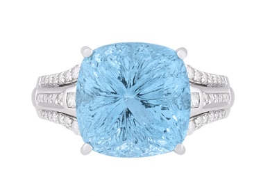 14K White Gold Sky Blue Topaz & White Diamond Ring