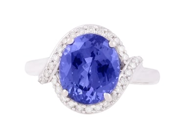 14K White Gold Tanzanite & White Diamond Ring