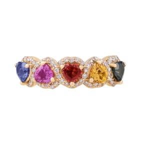 14K Yellow Gold Multi-Sapphire & White Diamond Ring