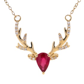 14K YG .36ct pear cut Ruby & Diamond Necklace 18"