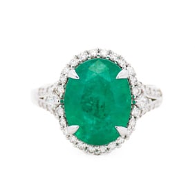18K WG 5.87ct Emerald & .55ctw White Diamond Ring size 7