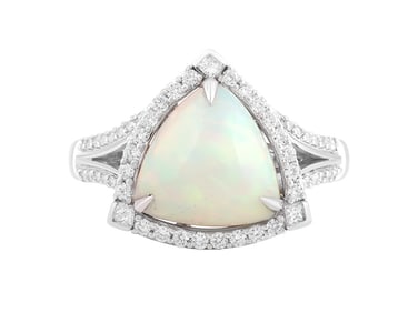 18K White Gold Ethiopian Opal & White Diamond Ring