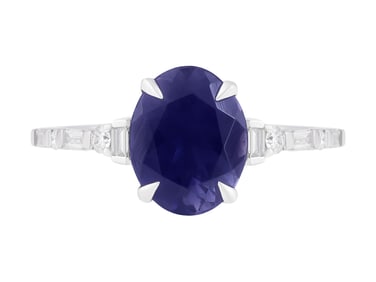 18K WG Iolite & White Diamond Ring