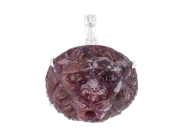 18K WG Ruby Carving & White Diamond Pendant