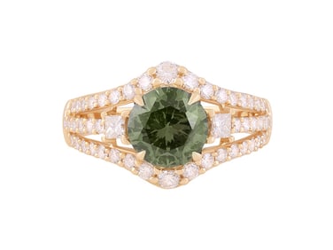 18K YG Demantoid Garnet & White Diamond Ring