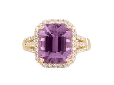 18K YG Kunzite & White Diamond Ring