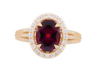 18K YG Purple Garnet & White Diamond Ring