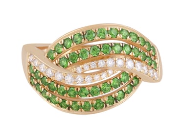 18K YG Russian Demantoid & White Diamond Ring