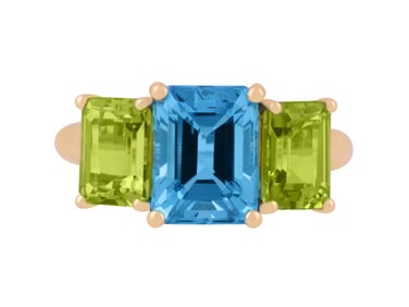 18K YG Swiss Blue Topaz & Peridot Ring