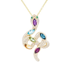Retail $5,499 14KYG Multigemstone and Diamond Snake Pendant with 14KYG Chain 18" by Effy