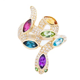 Retail $6,424 14KYG Multigemstone and Diamond Snake Ring by Effy size 7.5