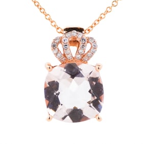 Retail $2,749 14K Rose Gold Diamond & Morganite Pendant with Necklace 18"