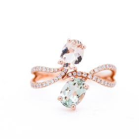 Retail $2,999 Effy 14K Rose Gold Diamond & Morganite Ring, 7.5