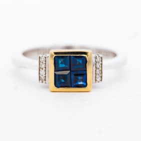 Retail $2,874 14K Gold Sapphire & Diamond Ring Size 7.5 by Effy